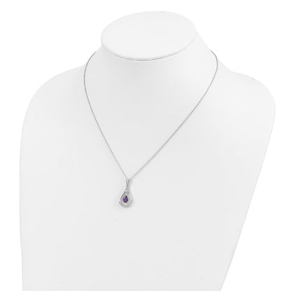 Sentimental Expressions Sterling Silver Rhodium-plated Feb. CZ Stone Never Forget Tear 18 Inch Birthstone Necklace