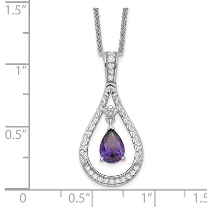 Sentimental Expressions Sterling Silver Rhodium-plated Feb. CZ Stone Never Forget Tear 18 Inch Birthstone Necklace