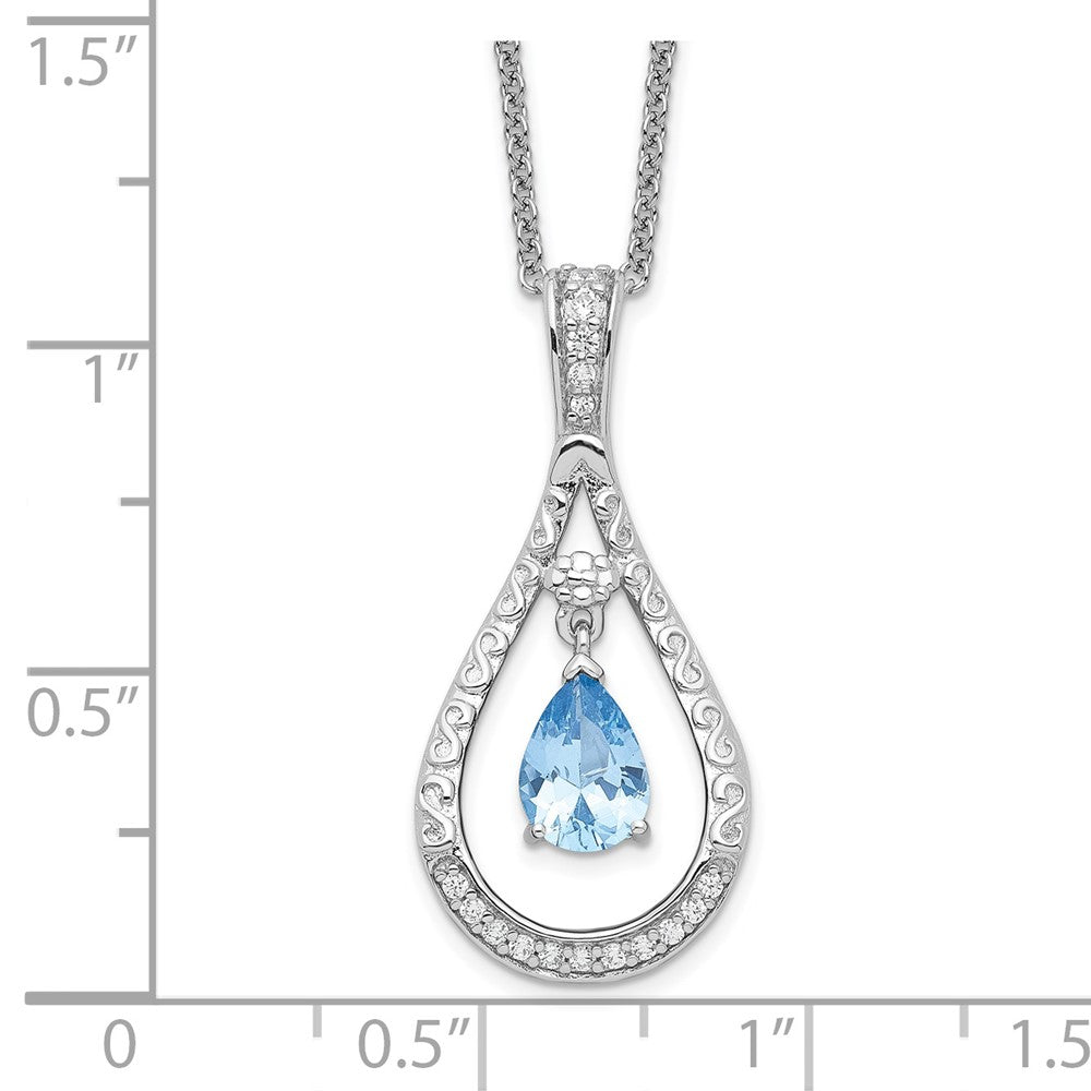 Sentimental Expressions Sterling Silver Rhodium-plated Mar. CZ Stone Never Forget Tear 18in Birthstone Necklace