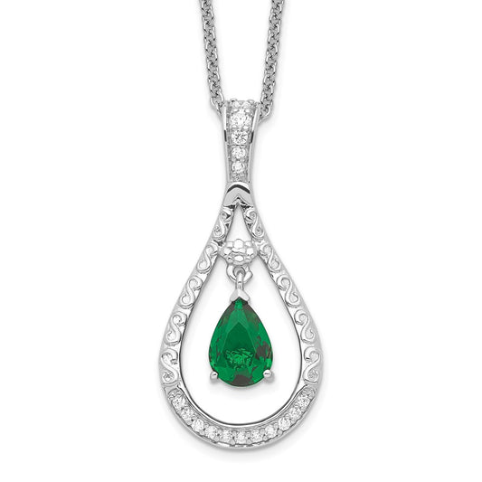 Sentimental Expressions Sterling Silver Rhodium-plated May CZ Stone Never Forget Tear 18in Birthstone Necklace