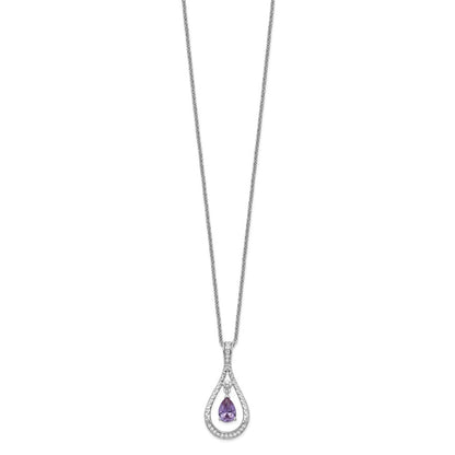 Sentimental Expressions Sterling Silver Rhodium-plated June CZ Stone Never Forget Tear 18in Birthstone Necklace