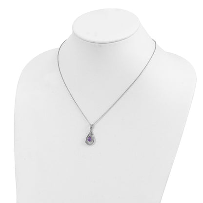 Sentimental Expressions Sterling Silver Rhodium-plated June CZ Stone Never Forget Tear 18in Birthstone Necklace