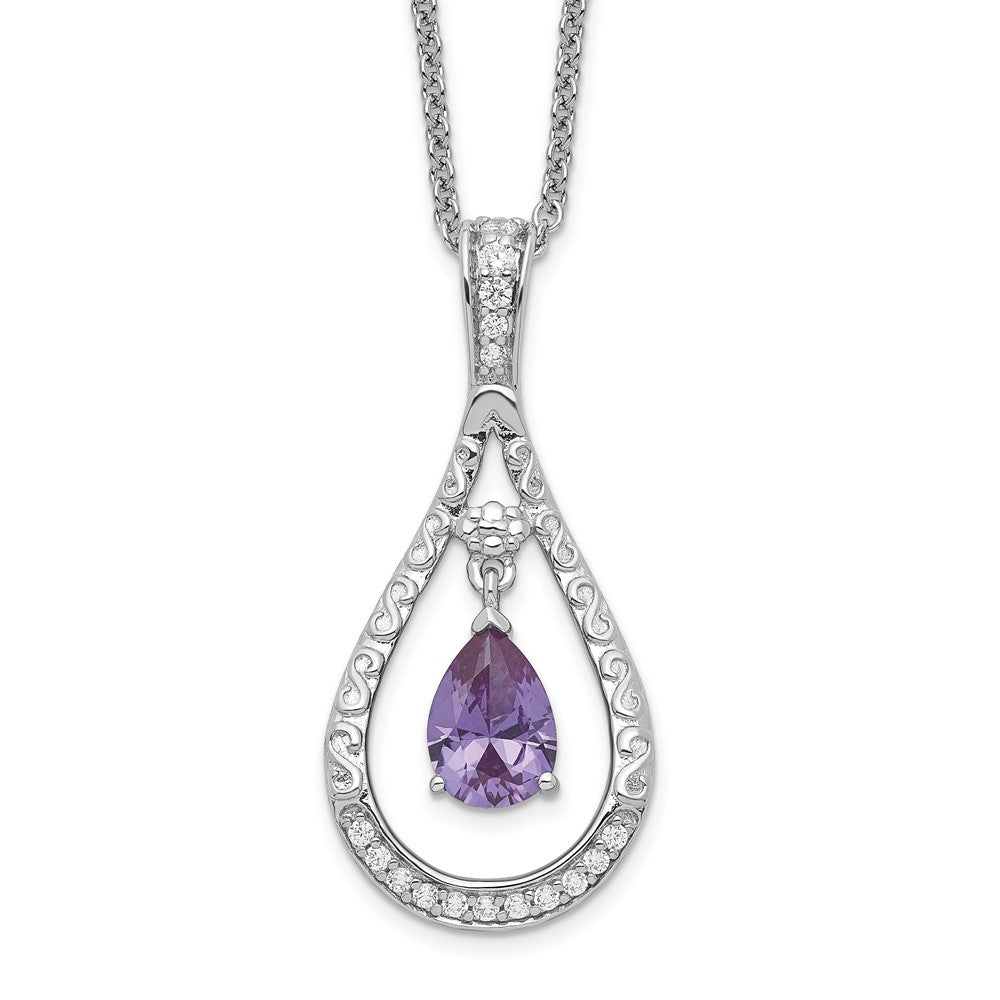 Sentimental Expressions Sterling Silver Rhodium-plated June CZ Stone Never Forget Tear 18in Birthstone Necklace