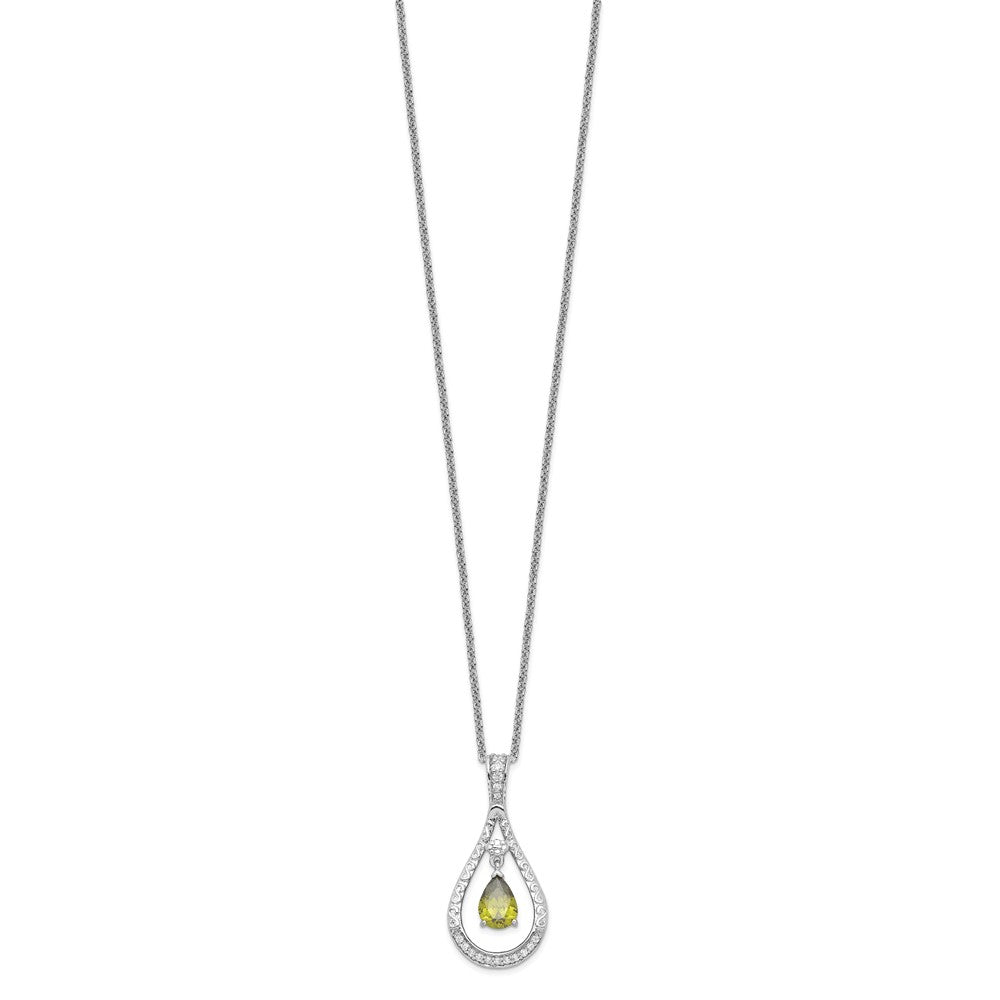 Sentimental Expressions Sterling Silver Rhodium-plated Aug. CZ Stone Never Forget Tear 18in Birthstone Necklace