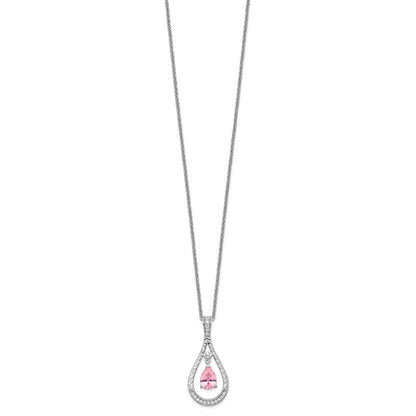 Sentimental Expressions Sterling Silver Rhodium-plated Oct. CZ Stone Never Forget Tear 18in Birthstone Necklace