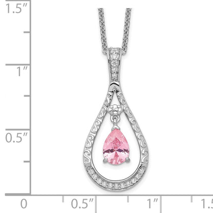 Sentimental Expressions Sterling Silver Rhodium-plated Oct. CZ Stone Never Forget Tear 18in Birthstone Necklace