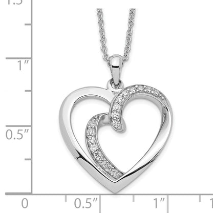 Sentimental Expressions Sterling Silver Rhodium-plated CZ Two Souls Lived As One 18in Heart Necklace