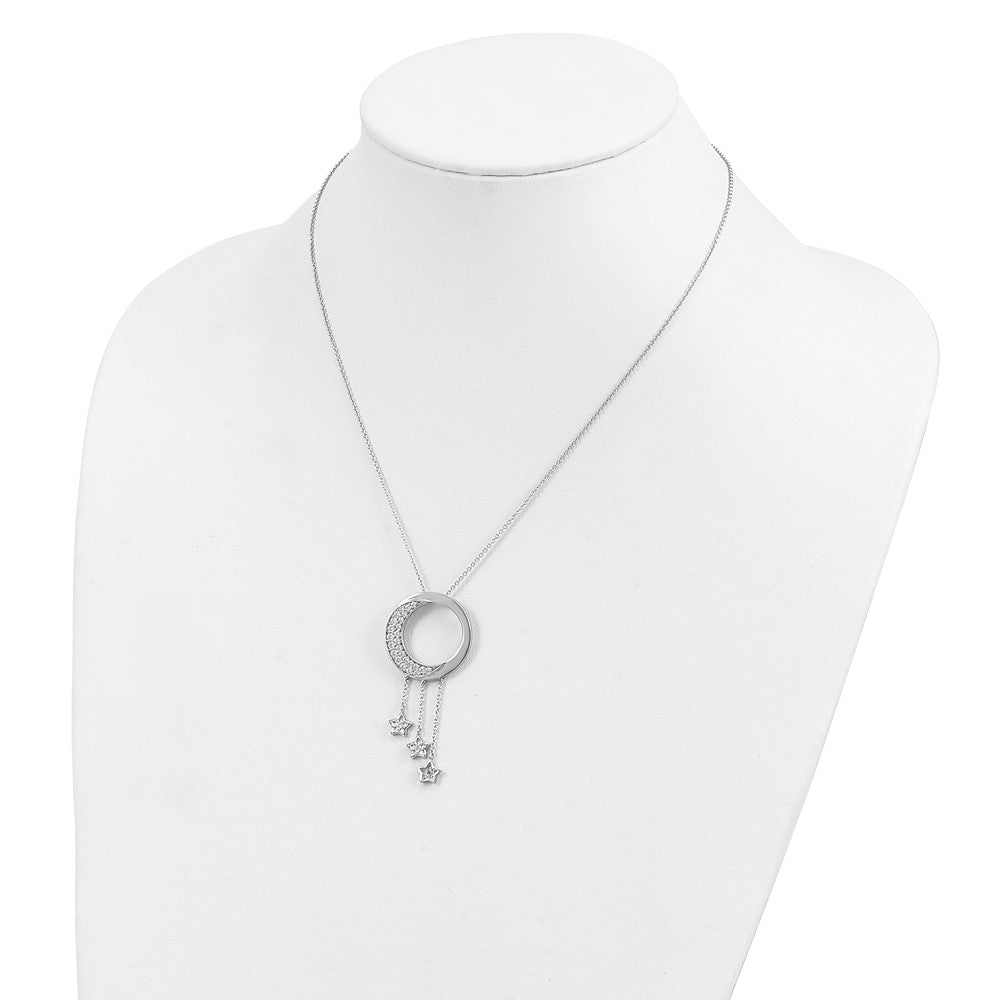 Sentimental Expressions Sterling Silver Rhodium-plated CZ I Promise You the Moon and Stars 18in Necklace