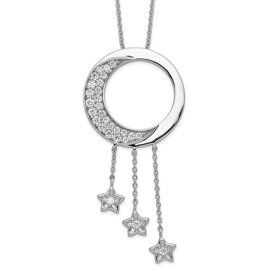 Sentimental Expressions Sterling Silver Rhodium-plated CZ I Promise You the Moon and Stars 18in Necklace