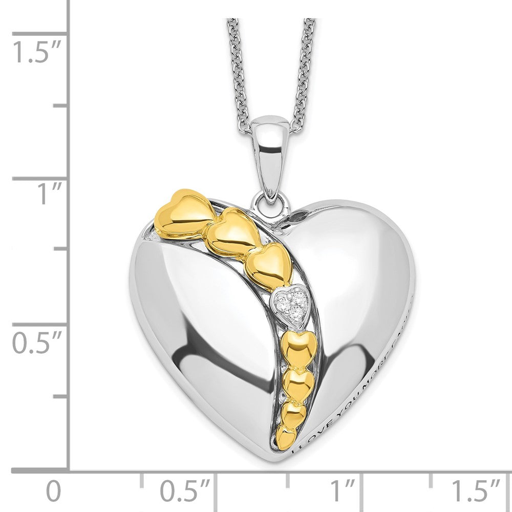 Sentimental Expressions Sterling Silver Rhodium and Gold-plated CZ I Love You More Each Day Heart 18 inch Necklace with Poem Card