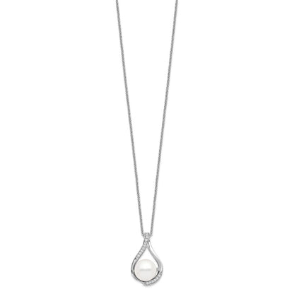 Sentimental Expressions Sterling Silver Rhodium-plated FW Cultured Pearl CZ Forever (Embrace) 18in Necklace