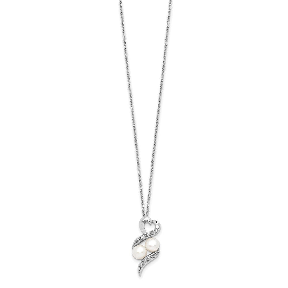 Sentimental Expressions Sterling Silver Rhodium-plated FWC Pearl CZ 2 P's in a Pod Motherhood Friendship 18in Necklace