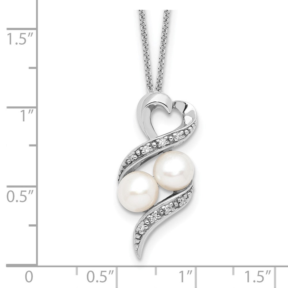 Sentimental Expressions Sterling Silver Rhodium-plated FWC Pearl CZ 2 P's in a Pod Motherhood Friendship 18in Necklace