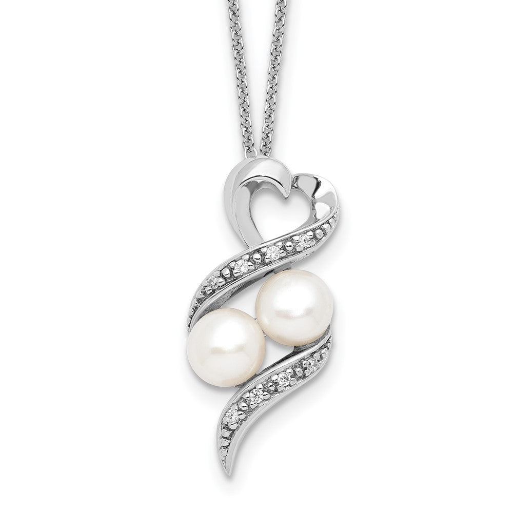 Sentimental Expressions Sterling Silver Rhodium-plated FWC Pearl CZ 2 P's in a Pod Motherhood Friendship 18in Necklace