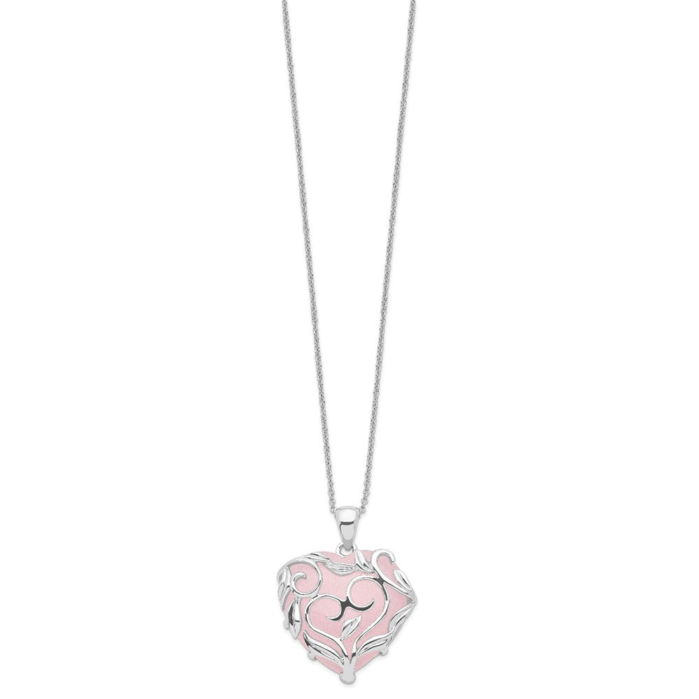 Sentimental Expressions Sterling Silver Rhodium-plated Rose Quartz Generous Heart 18 inch Necklace with Poem Card