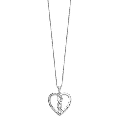 Sentimental Expressions Sterling Silver Rhodium-plated CZ Hearts Joined Together 18 inch Necklace with Poem Card