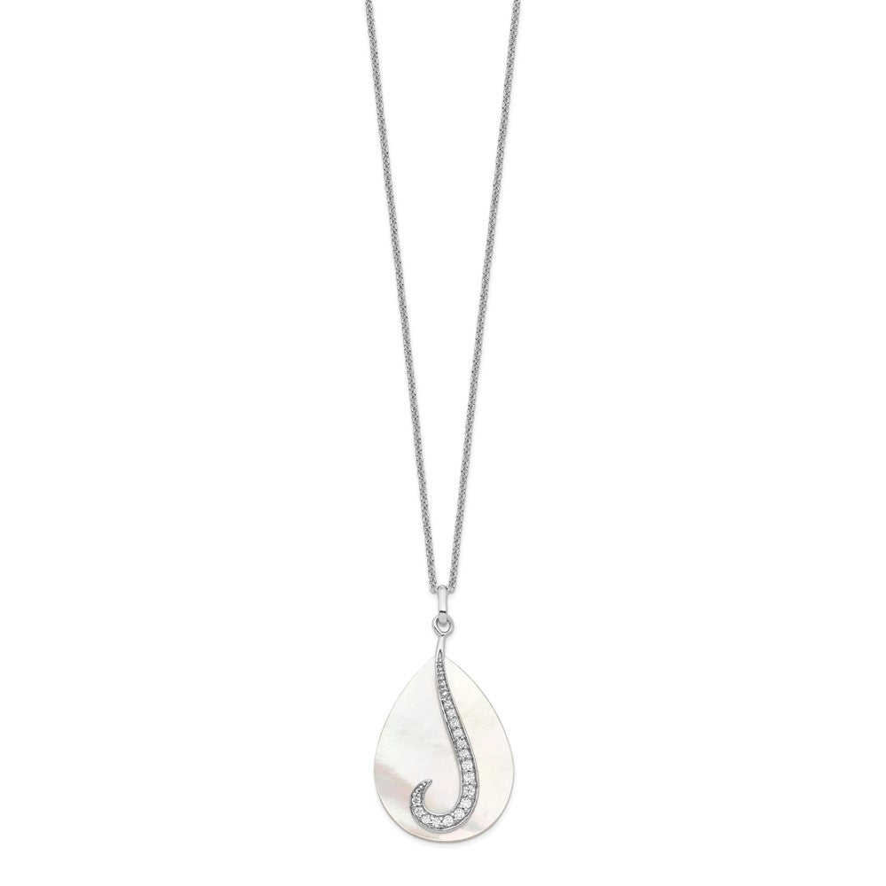 Sentimental Expressions Sterling Silver Rhodium-plated Mother of Pearl CZ Tear From Heaven 18in Necklace