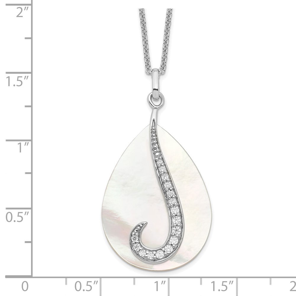 Sentimental Expressions Sterling Silver Rhodium-plated Mother of Pearl CZ Tear From Heaven 18in Necklace