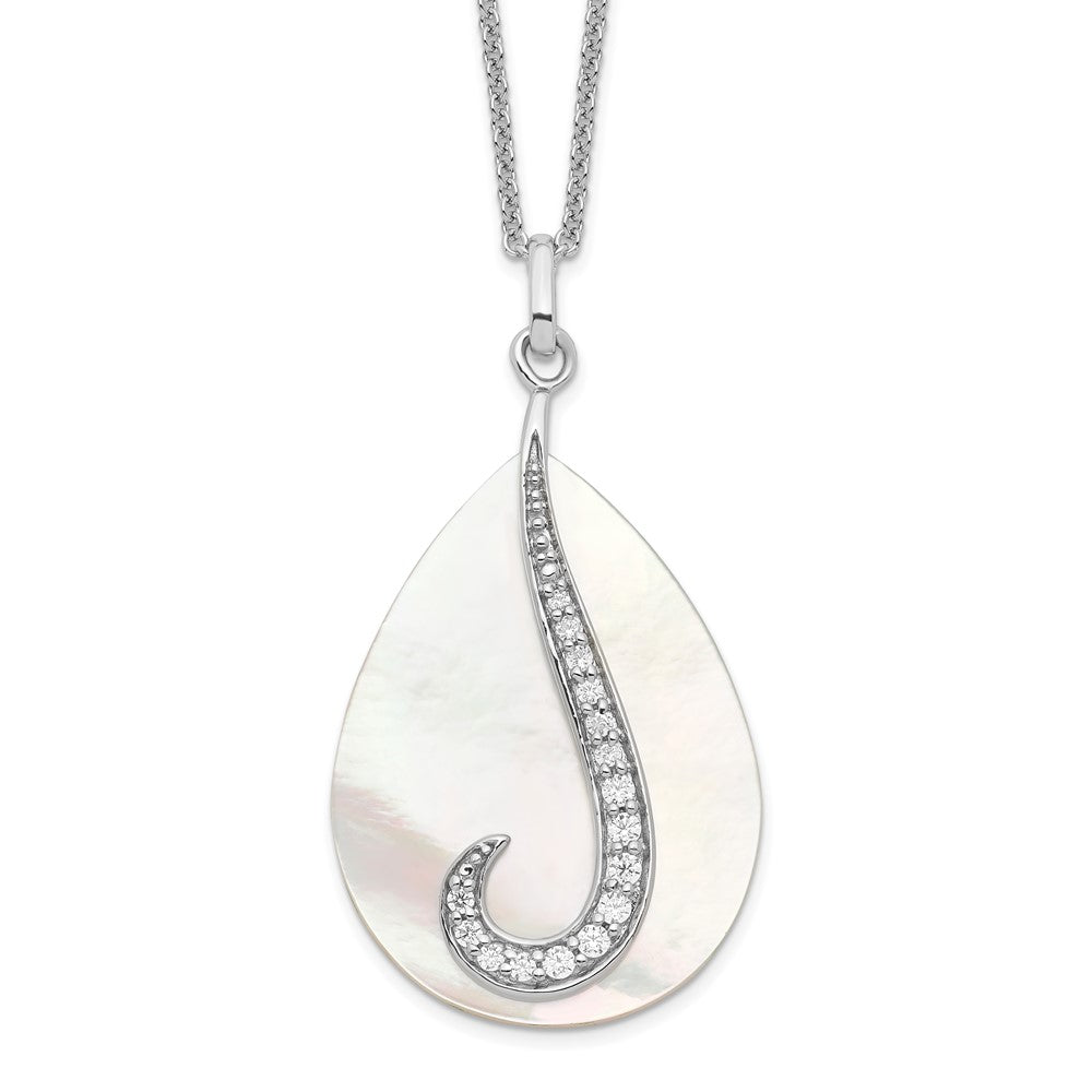 Sentimental Expressions Sterling Silver Rhodium-plated Mother of Pearl CZ Tear From Heaven 18in Necklace