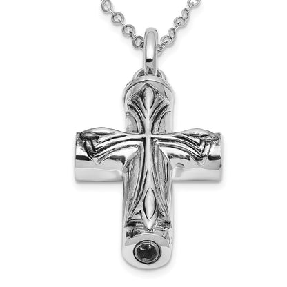 Sentimental Expressions Sterling Silver  Rhodium-plated Antiqued Cross Ash Holder 18 Inch Necklace