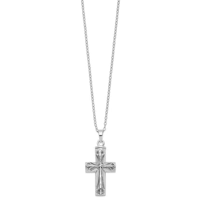 Sentimental Expressions Sterling Silver  Rhodium-plated Antiqued Cross Ash Holder 18 Inch Necklace