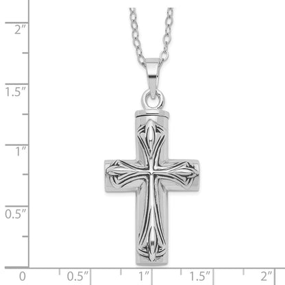 Sentimental Expressions Sterling Silver  Rhodium-plated Antiqued Cross Ash Holder 18 Inch Necklace