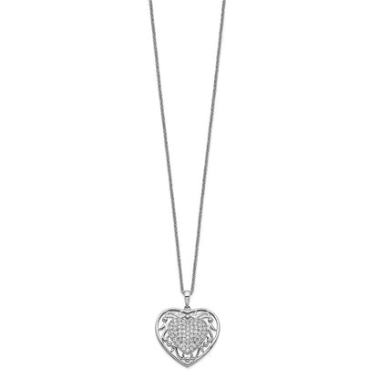 Sentimental Expressions Sterling Silver Rhodium-plated Antiqued CZ To My Granddaughter 18in Heart Necklace