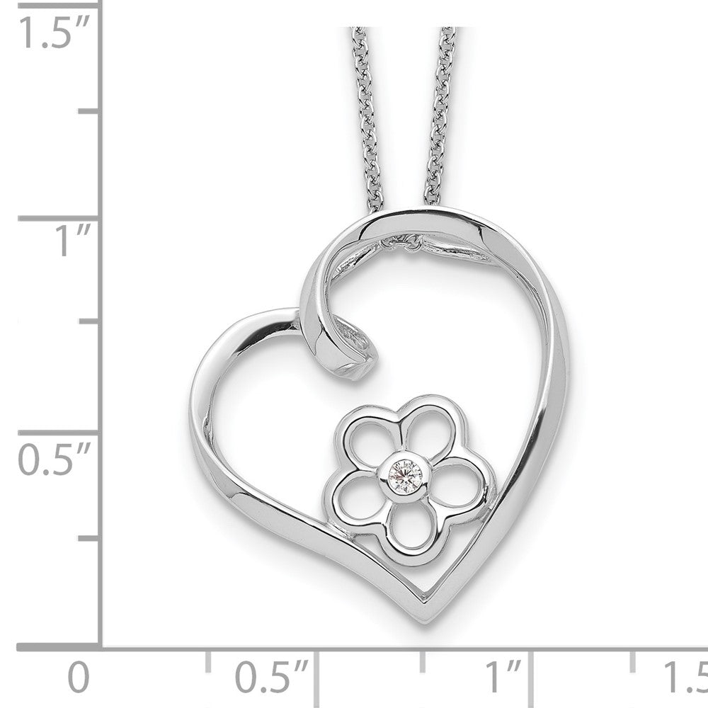 Sentimental Expressions Sterling Silver Rhodium-plated CZ My Special Niece 18in Flower in Heart Necklace