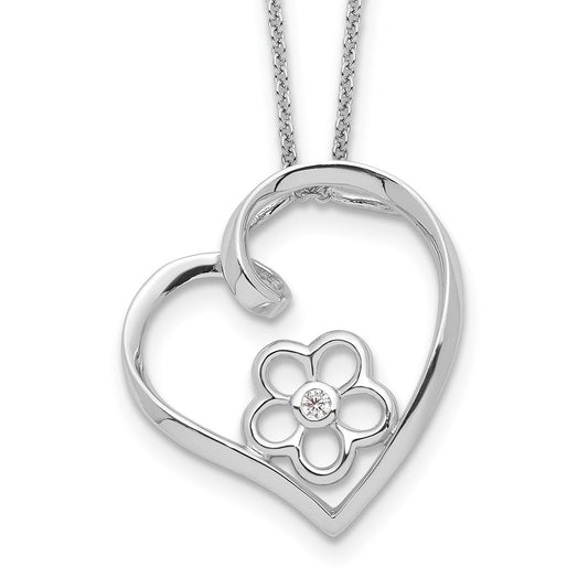 Sentimental Expressions Sterling Silver Rhodium-plated CZ My Special Niece 18in Flower in Heart Necklace