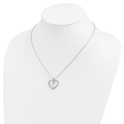 Sentimental Expressions Sterling Silver Rhodium-plated CZ and FW Cultured Pearl My Friend 18in Heart Necklace