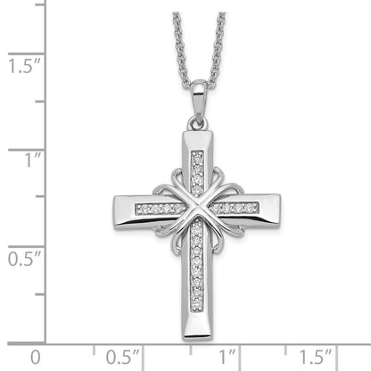 Sentimental Expressions Sterling Silver Rhodium-plated CZ Steadfast Love 18in Cross Necklace