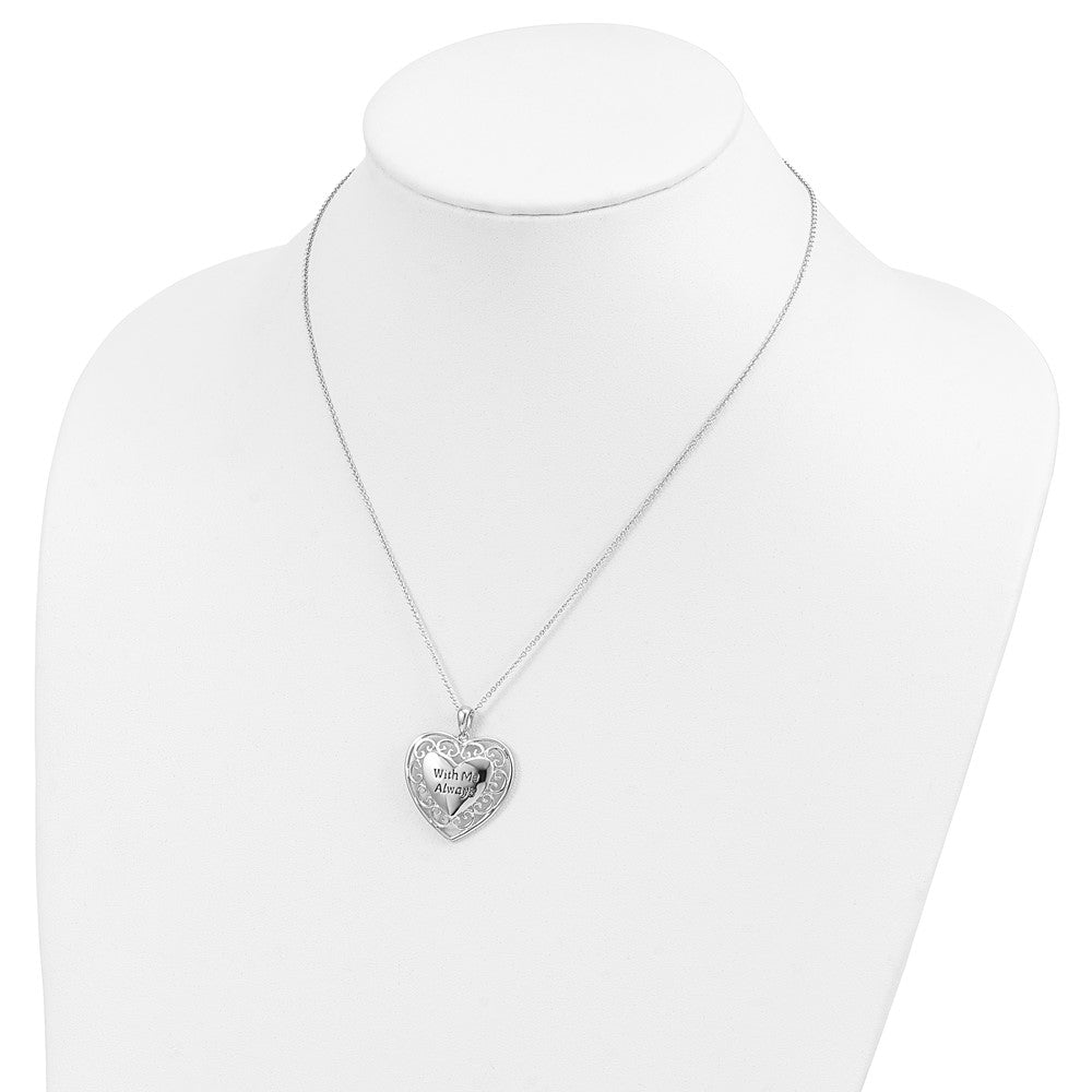 Sentimental Expressions Sterling Silver Rhodium-plated Antiqued With Me Always 18in Heart Necklace