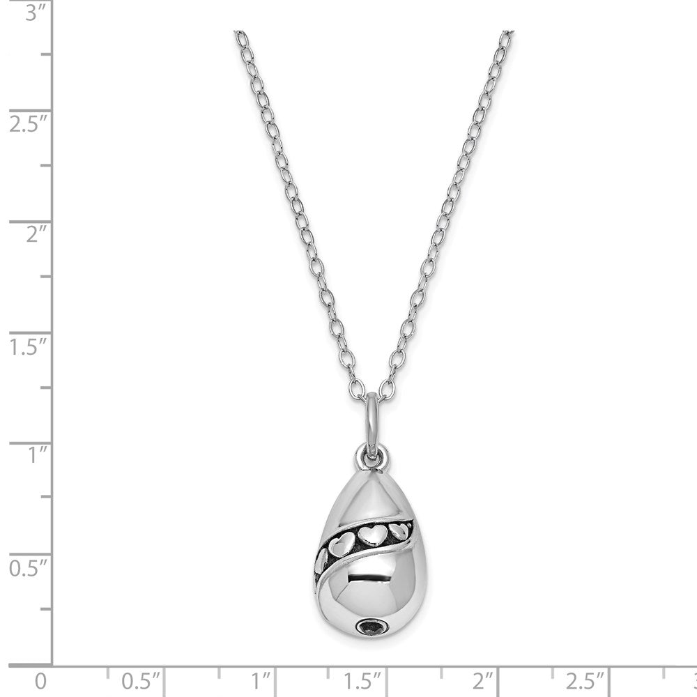 Sentimental Expressions Sterling Silver Rhodium-plated Antiqued Tear Of Love Ash Holder 18 Inch Necklace