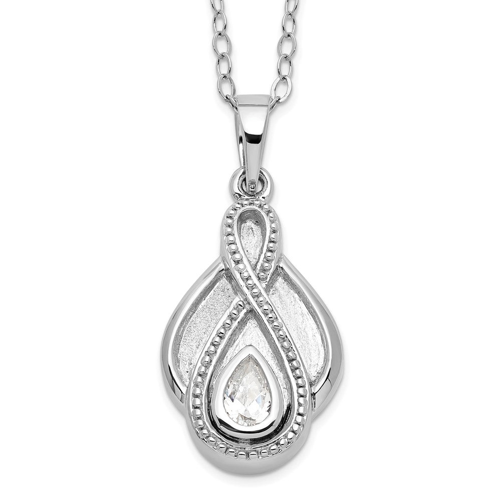 Sentimental Expressions Sterling Silver Rhodium-plated CZ Tear Of Strength Ash Holder 18 Inch Necklace