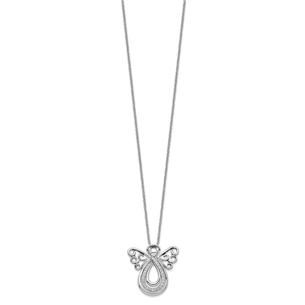 Sentimental Expressions Sterling Silver Rhodium-plated CZ Angel Of Comfort 18in. Necklace