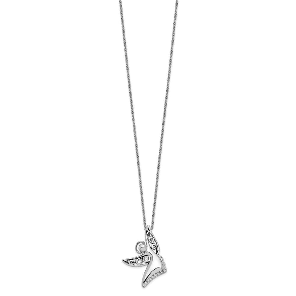 Sentimental Expressions Sterling Silver Rhodium-plated CZ Antiqued Angel Of Joy 18in. Necklace