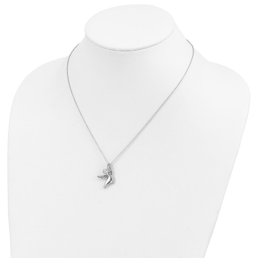 Sentimental Expressions Sterling Silver Rhodium-plated CZ Antiqued Angel Of Joy 18in. Necklace