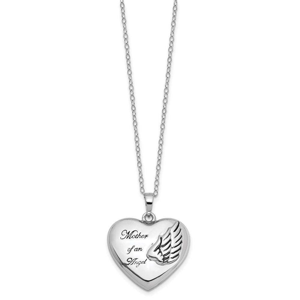 Sentimental Expressions Sterling Silver Rhodium-plated and Antiqued Mother of an Angel Heart Ash Holder 18 Inch Necklace