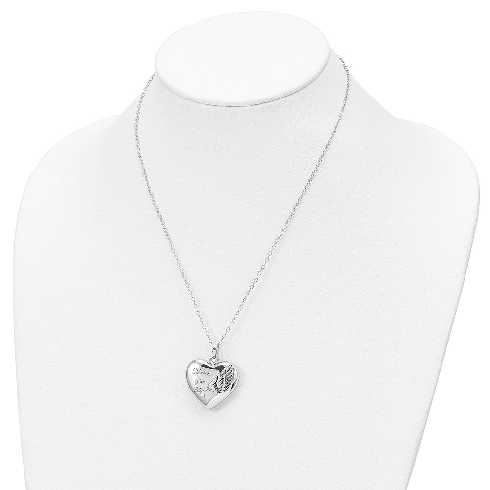 Sentimental Expressions Sterling Silver Rhodium-plated and Antiqued Mother of an Angel Heart Ash Holder 18 Inch Necklace