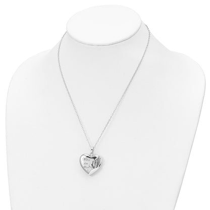 Sentimental Expressions Sterling Silver Rhodium-plated and Antiqued Mother of an Angel Heart Ash Holder 18 Inch Necklace