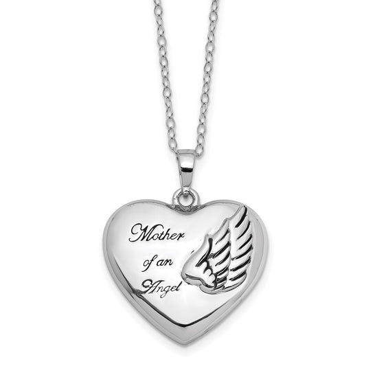 Sentimental Expressions Sterling Silver Rhodium-plated and Antiqued Mother of an Angel Heart Ash Holder 18 Inch Necklace