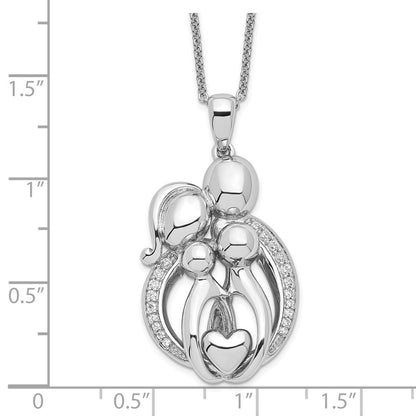 Sentimental Expressions Sterling Silver Rhodium-plated CZ Family of 4 Gathering 18in. Necklace