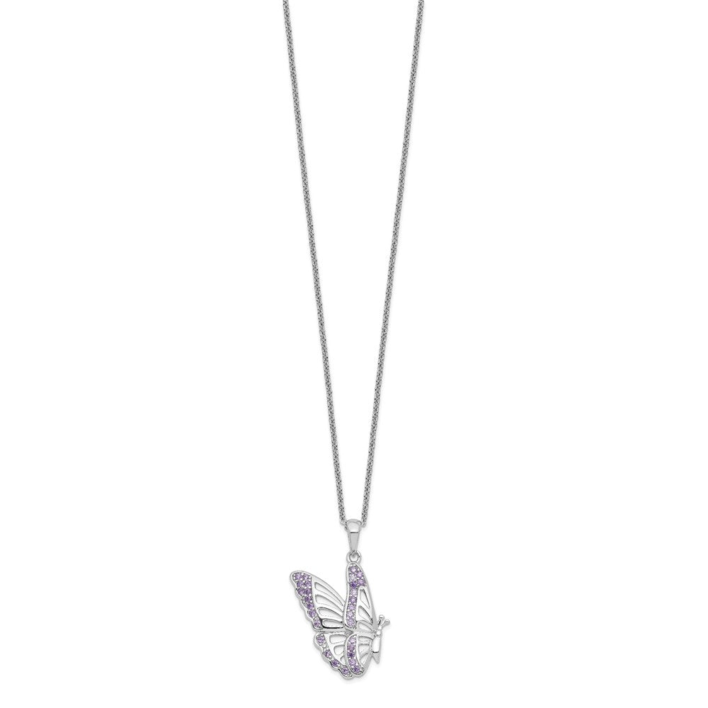 Sentimental Expressions Sterling Silver Rhodium-plated CZ Never Give Up Butterfly 18in. Necklace