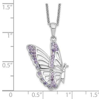 Sentimental Expressions Sterling Silver Rhodium-plated CZ Never Give Up Butterfly 18in. Necklace