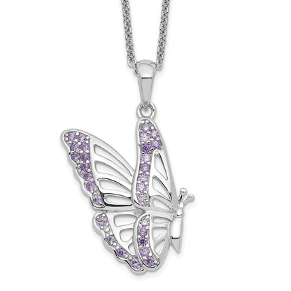 Sentimental Expressions Sterling Silver Rhodium-plated CZ Never Give Up Butterfly 18in. Necklace