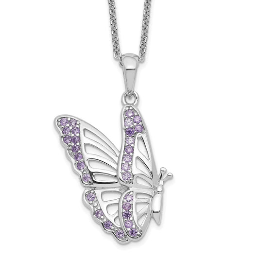 Sentimental Expressions Sterling Silver Rhodium-plated CZ Never Give Up Butterfly 18in. Necklace