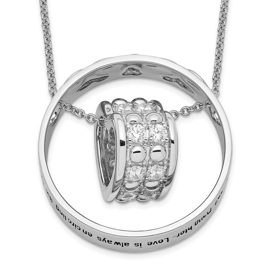 Sentimental Expressions Sterling Silver Rhodium-plated CZ Antiqued Mother and Daughter 18 Inch Necklace