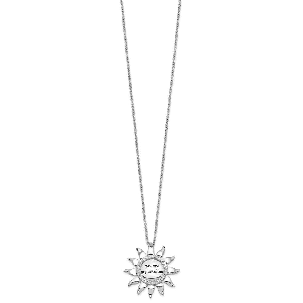 Sentimental Expressions Sterling Silver Rhodium-plated CZ Antiqued You Are My Sunshine 18in. Necklace