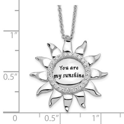 Sentimental Expressions Sterling Silver Rhodium-plated CZ Antiqued You Are My Sunshine 18in. Necklace