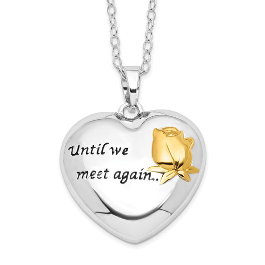 Sentimental Expressions Sterling Silver Rhodium-plated Antiqued Gold-tone Accent Until We Meet Again Heart Ash Holder 18 Inch Necklace